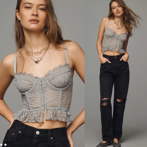 By Anthropologie Ruffle-Hem Lace Corset Top